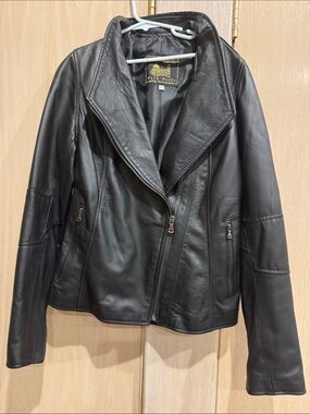Women's Black Leather Moto Jacket by Jessica